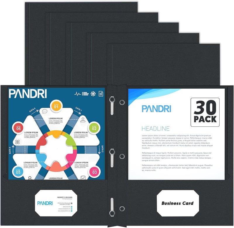 PANDRI Two Pocket Folders, 30 Pack Two Pocket Folders with Prongs, 3 Prong Folders Designed for Office and Classroom, Letter Size Black - Image 1